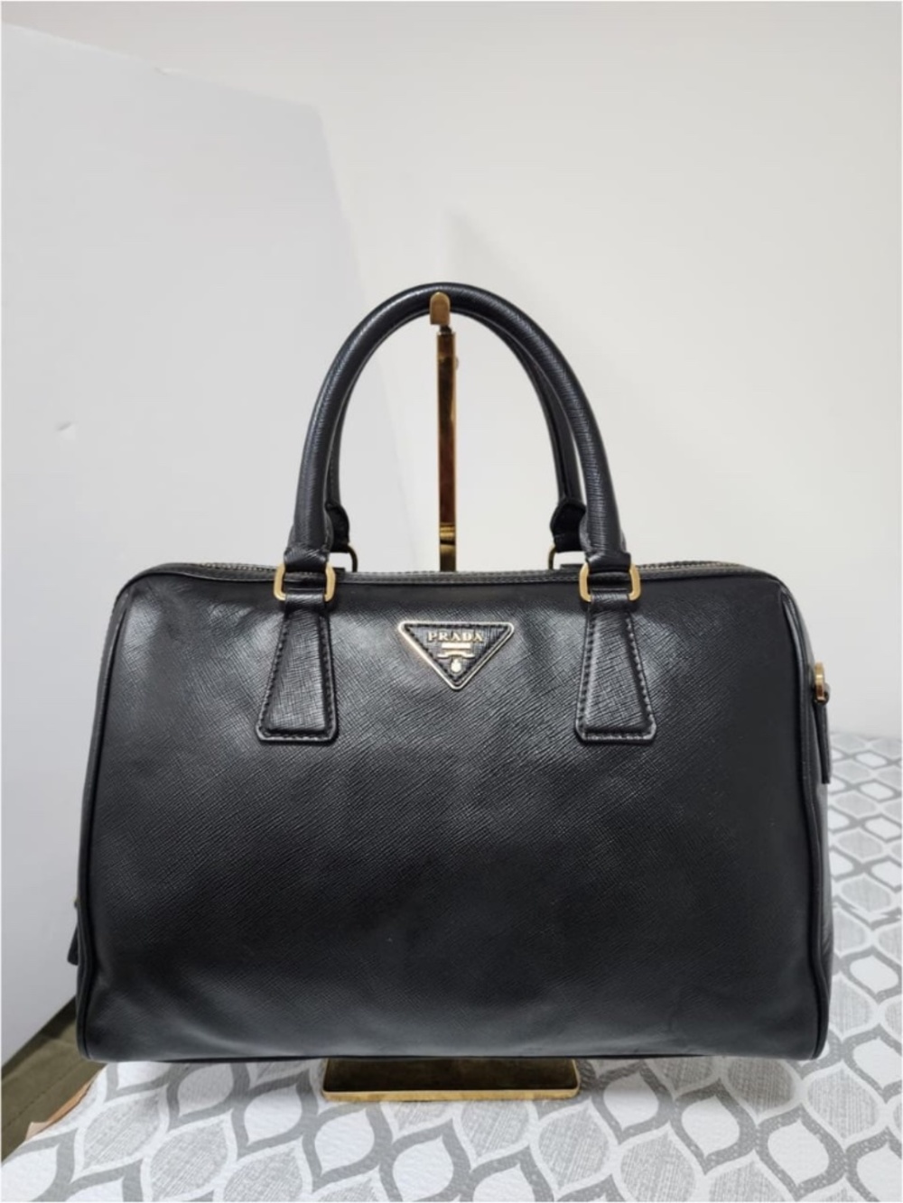 Authentic Prada Saffiano Leather Convertible Bowler Bag Black